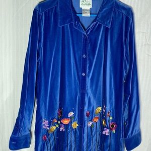 Quacker Factory Sz-L Blue Suede-like Shirt
